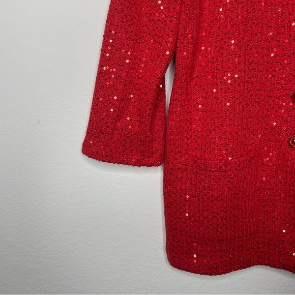 ECI New York Jacket Knit Red Sequin Collared Jacket Size Valentine's Day - Picture 3 of 8